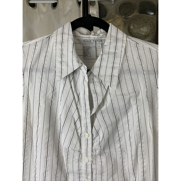 Fred David Womens Large Stretch Stripe Gold Metallic Thread Tunic Blouse - Picture 3 of 6